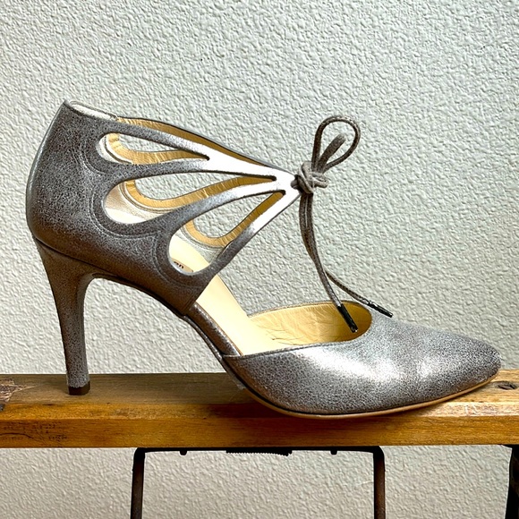 Paul Green Shoes - Paul Green Justine Leather Metallic Heels Ankle Lace